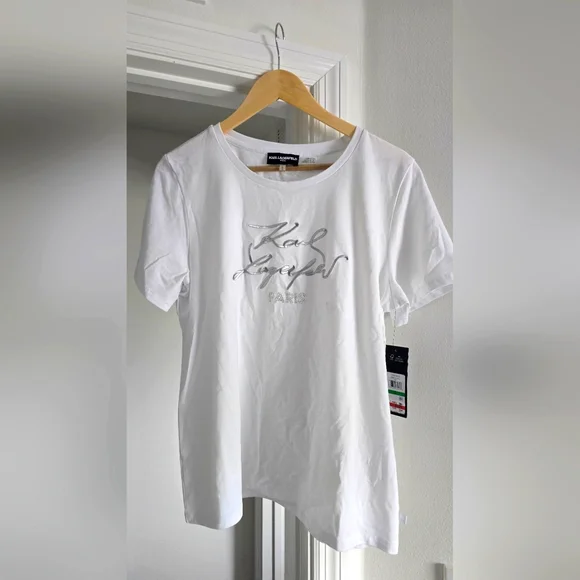 NWT Karl Lagerfeld White Tee T-Shirt Size Large - Picture 1 of 3